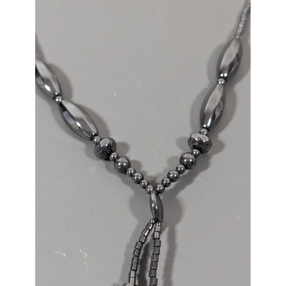 Artisan Hematite Bead Necklace 18" Gunmetal Gray Modern Statement - Picture 4 of 7